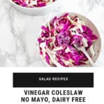 No Mayo Apple Vinegar Coleslaw Recipe This dairy-free, vegan-friendly, paleo, low carb, low-sugar, no mayo apple vinegar coleslaw is refreshing and ultra-flavorful and packed high in Vitamin K! #COLESLAWRECIPE #DAIRYFREERECIPEES #KETORECIPES #PALEORECIPES #COLESLAWDRESSING #INSTANOMSS