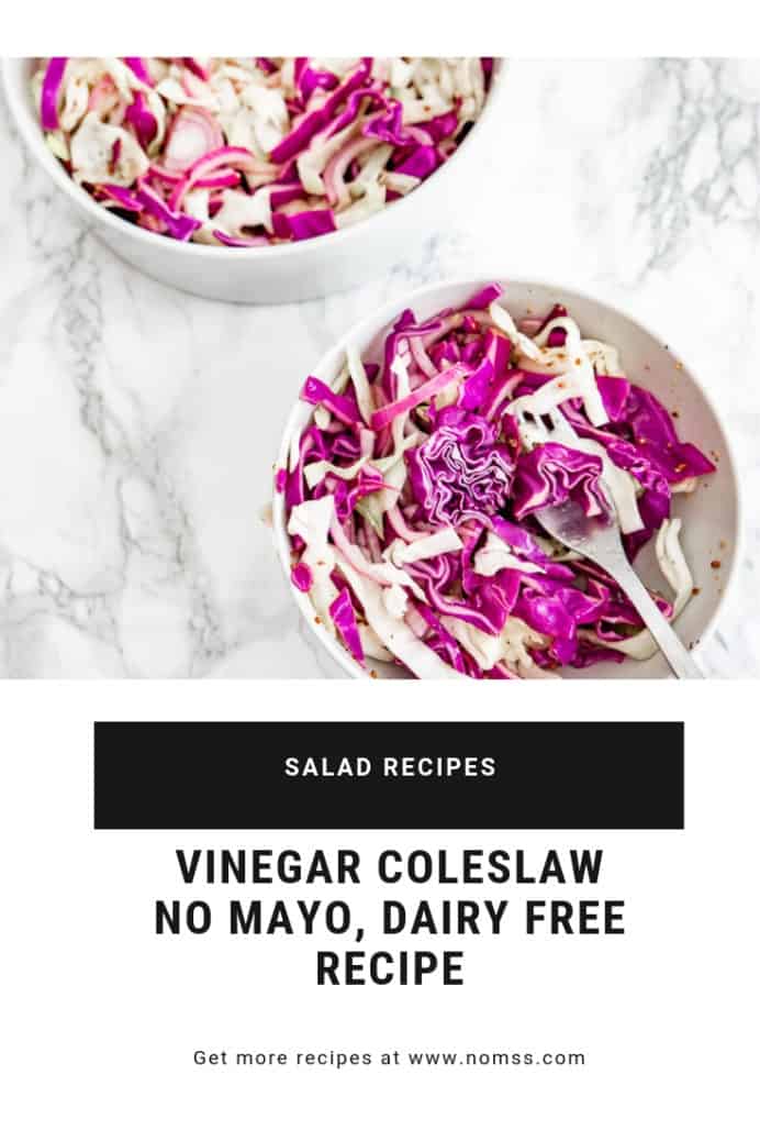 No Mayo Apple Vinegar Coleslaw Recipe This dairy-free, vegan-friendly, paleo, low carb, low-sugar, no mayo apple vinegar coleslaw is refreshing and ultra-flavorful and packed high in Vitamin K! #COLESLAWRECIPE #DAIRYFREERECIPEES #KETORECIPES #PALEORECIPES #COLESLAWDRESSING #INSTANOMSS