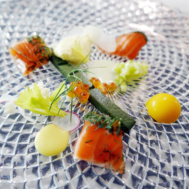  Cure Arctic Char: Mandarin pudding, shiso bavarois, cucumber gelee