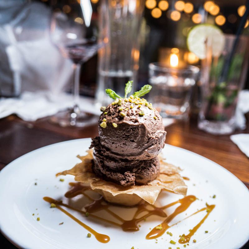 semi-bitter chocolate mousse in a deep-fried filo cup