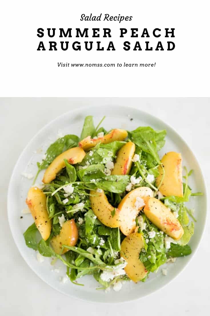 Summer Peach Arugula Salad with Elderflower Vinaigrette and Crumbled Feta Cheese