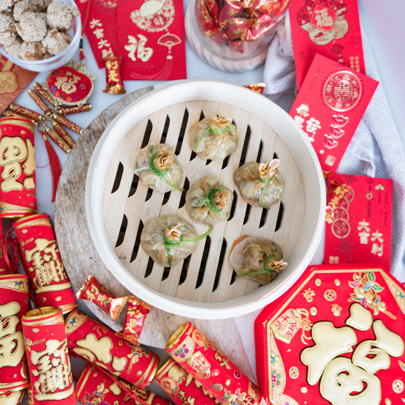 Steamed Vegetarian Vegan Seafood Money Bag Dumplings Chinese New Year Lunar Eve Reunion Dinner Dishes Menu 年菜平安金福袋 賀年菜 簡單易做 新年菜 賀年菜 團年飯 開年飯 宴客菜式
