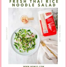 COLD SUMMER FRESH THAI RICE NOODLE SALAD WITH ASPARAGUS TIPS, SUGAR PEAS, SNAP PEAS, EDAMAME AND SPICY LIME VINAIGRETTE