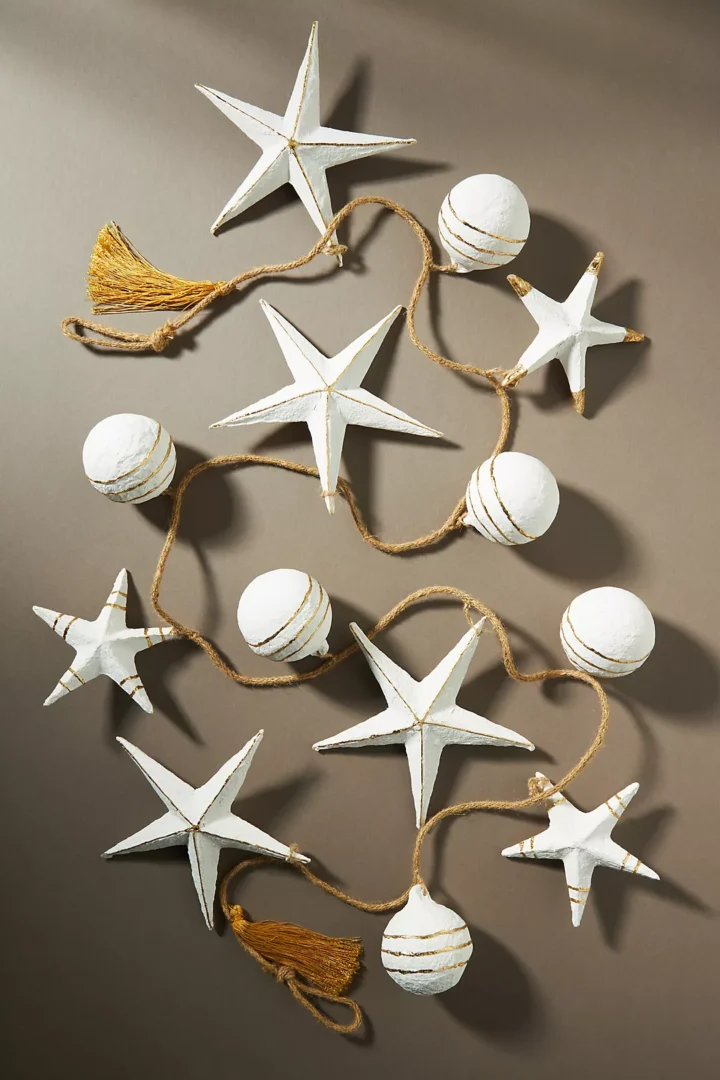 white STARS AND ORBS GARLAND christmas decor