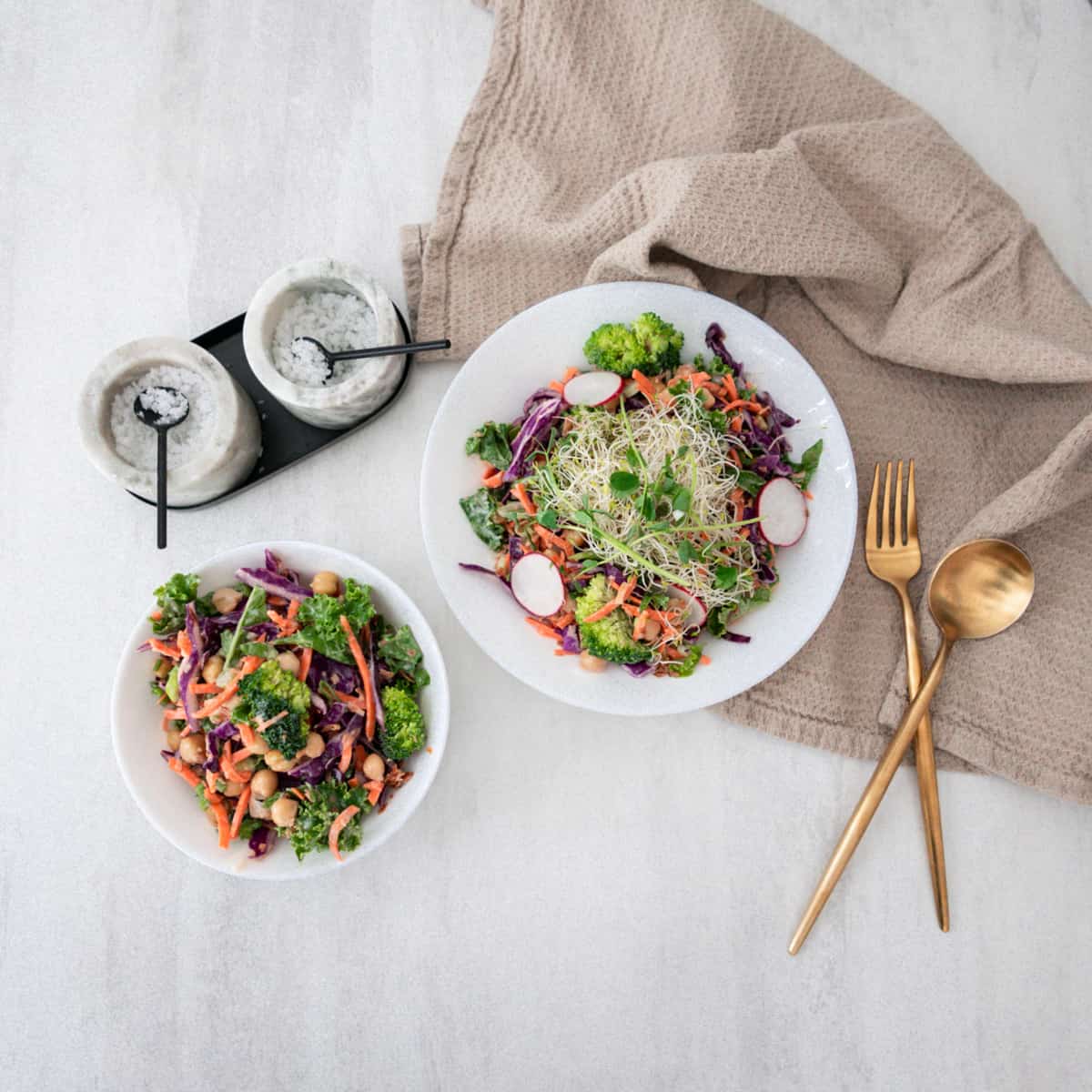 Easy Kale Salad Recipe with Carrots and Purple Cabbage Slaw