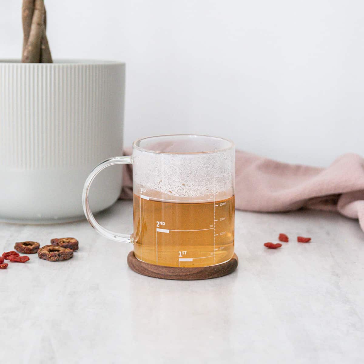 Three Reds Digestive Tea (Chinese Medicine Digestion) with goji berries, Hawthorne berries, red dates, and organic licorice root