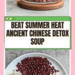 San Fu Period soup ingredients - adzuki beans, Job's tears, Poria mushroom and Mai Dong arranged on wooden table