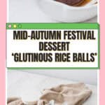 Black sesame tang yuan glutinous rice balls in ceramic bowls with warm ginger broth for Mid-Autumn Festival