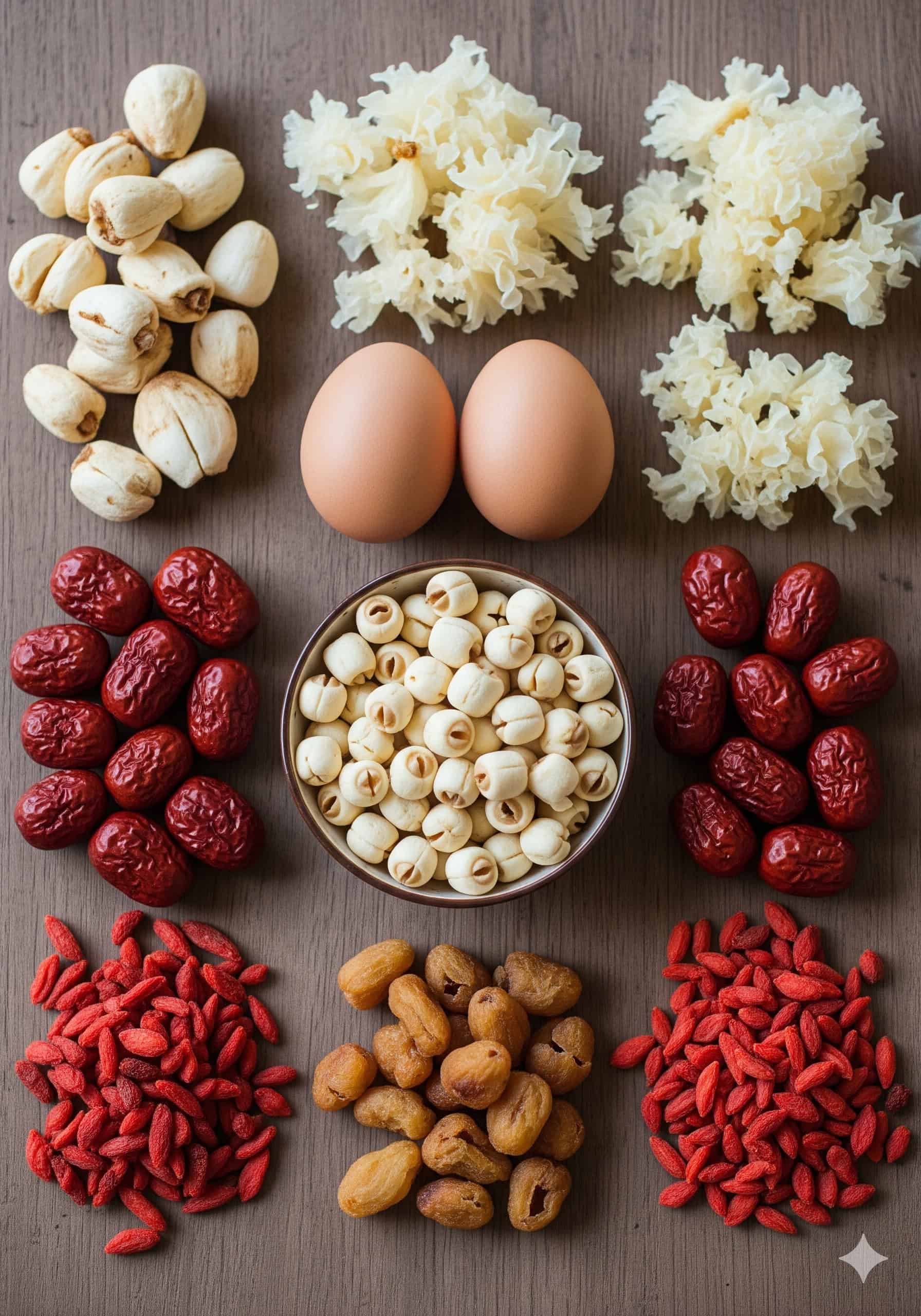 Autumn tiger dryness relief ingredients lotus seeds lily bulbs snow fungus red dates wolfberries