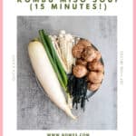 Kombu seaweed strip daikon radish and silken tofu ingredients for Japanese miso soup