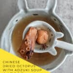 Chinese octopus soup simmering in pot with bones, beans, and herbs during four-hour cooking process for adrenal support