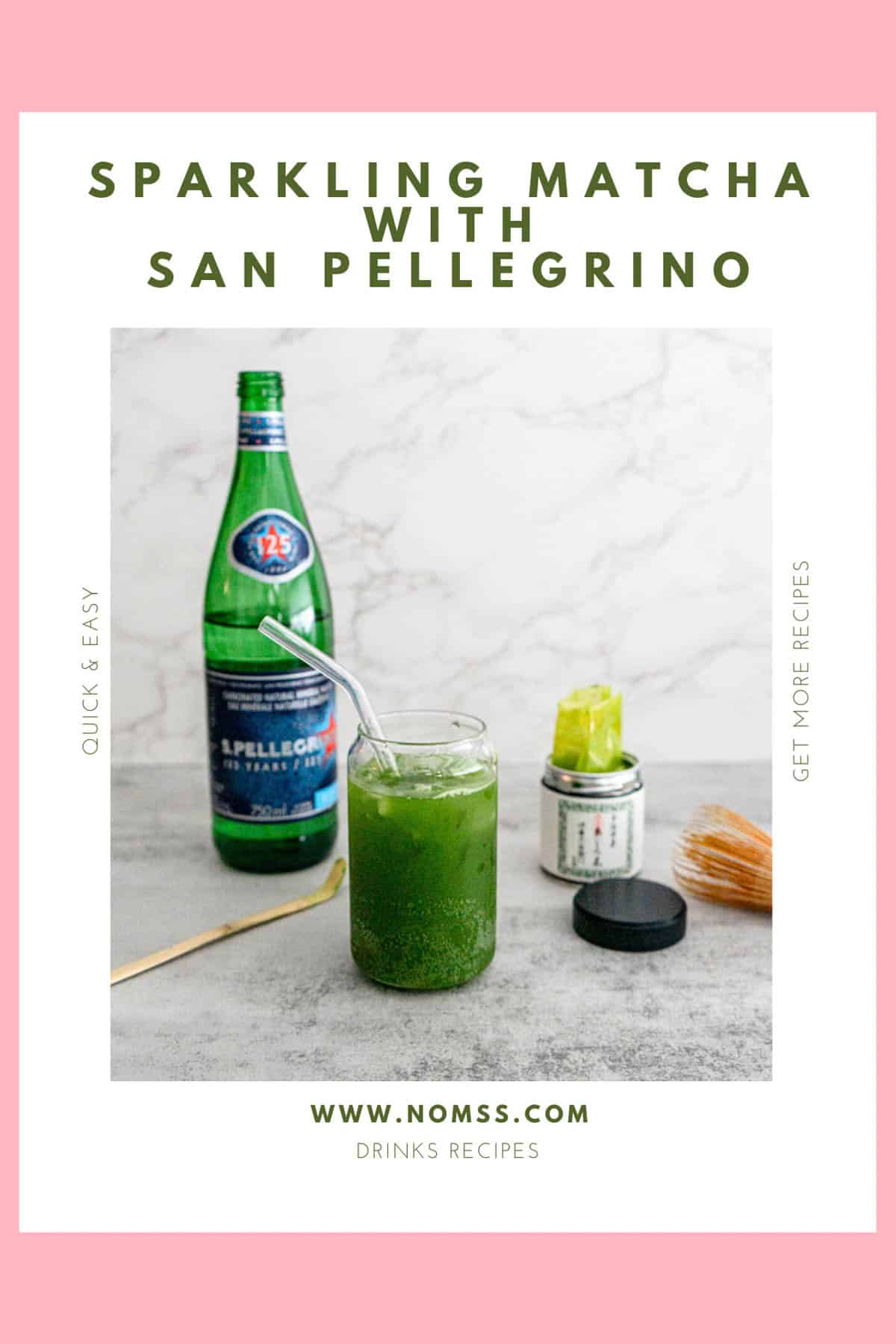 Sparkling matcha recipe with San Pellegrino showing green gradient layers and natural foam