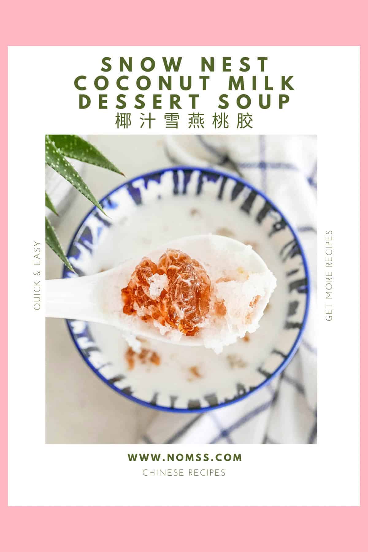 Finished snow nest coconut milk peach gum soup showing creamy texture