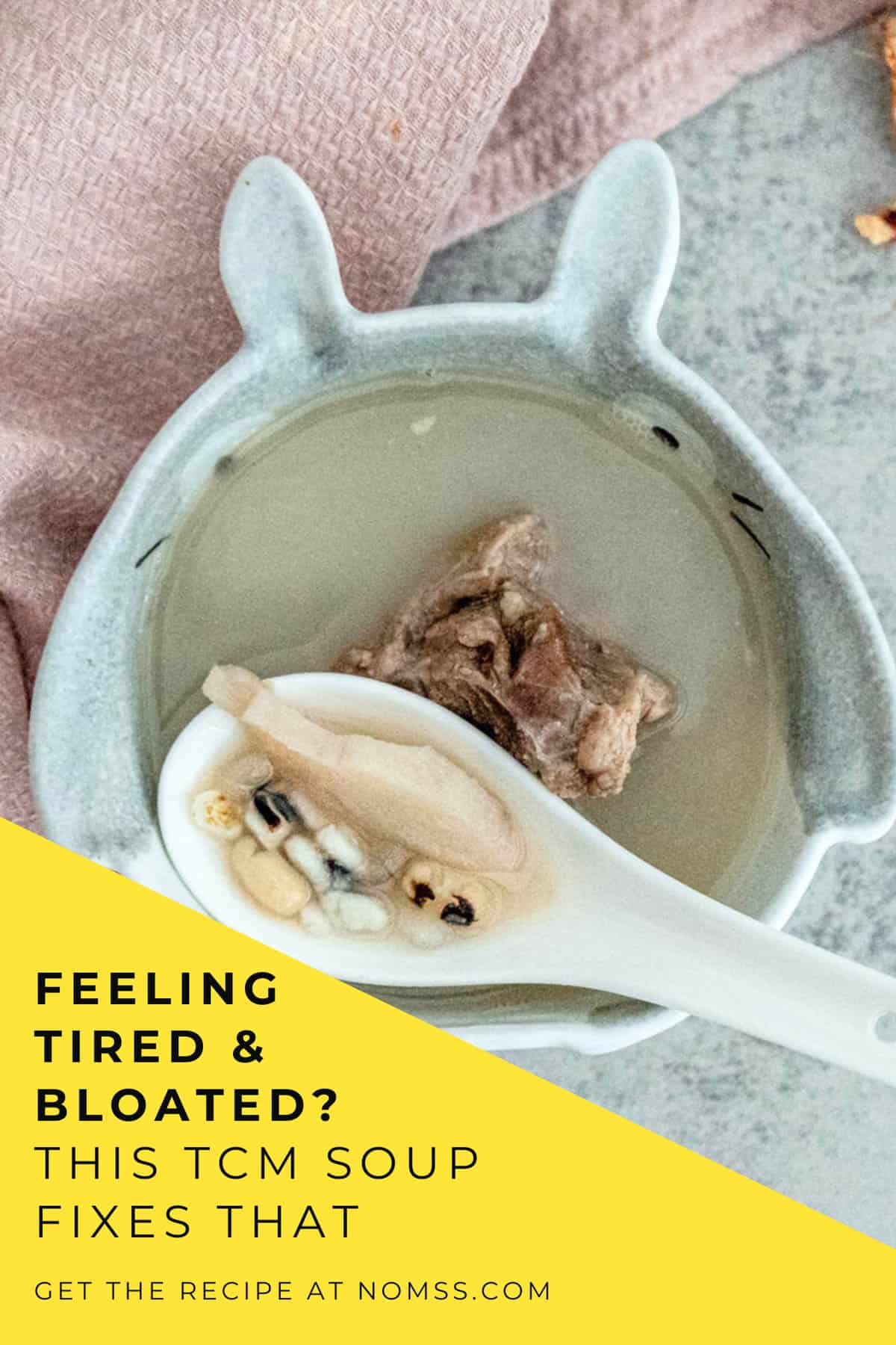 Classic TCM spring dampness soup 健脾去濕湯 with hairy fig five-finger peach pork bones and lotus seeds in ceramic pot