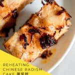 Frozen lo bak go Chinese turnip cake slices in air fryer basket ready to reheat