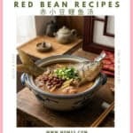 Milky white adzuki bean carp soup in a ceramic bowl with spring onion and white pepper, TCM red bean fish soup recipe for stress and water retention nomss.com