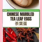 Step-by-step collage of soft boiled Chinese tea leaf eggs showing the cracked shell stage, the marinating stage, and the finished marbled egg sliced in half, with text overlay reading soft boiled Chinese tea leaf eggs recipe, sous vide, stovetop, Instant Pot.