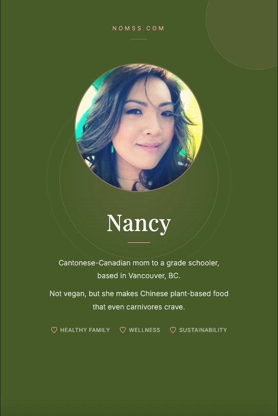 Nancy, TCM food therapy writer and founder of nomss.com