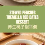 Fresh Okanagan yellow peaches sliced into wedges on wooden board for Chinese dessert soup